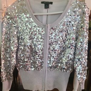 WHBM Tan Sequin Sweater Jacket